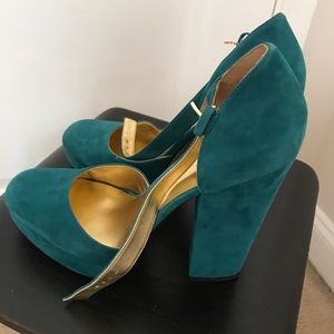 Teal Suede Maryjane Heels